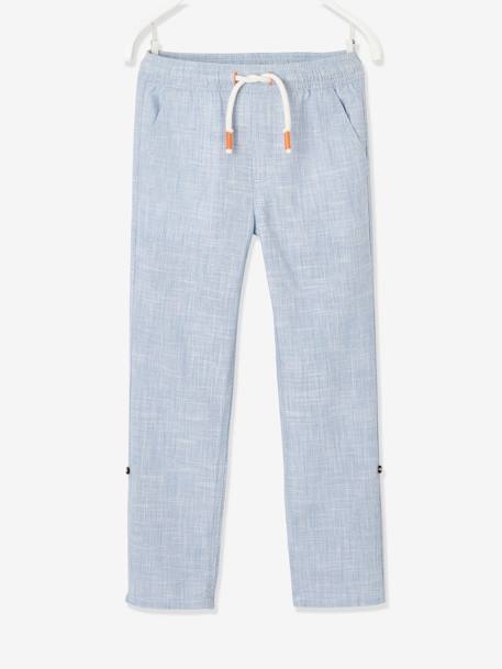 Trousers, Convert into Cropped Trousers, in Lightweight Fabric, for Boys Light Blue+marl beige 