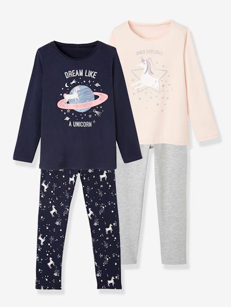 Pack of 2 Unicorn Pyjamas Pink/Multi 