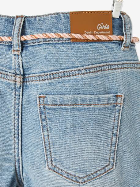 Bermuda Shorts with Embroidered Flowers, for Girls Light Denim Blue 