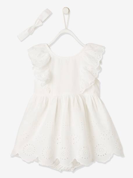 Occasion Wear Outfit for Babies: Dress, Bloomer Shorts & Hairband coral+White 