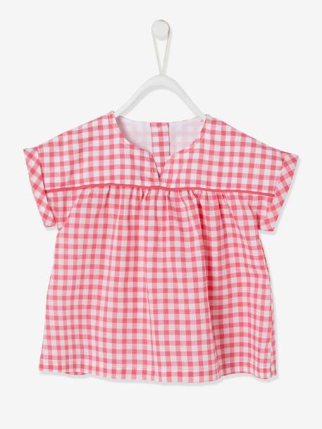 Blouse with Plants Print for Baby Girls Pink Checks 