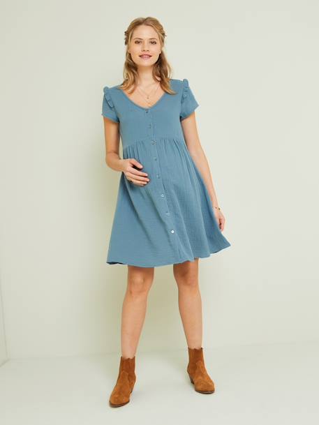 Cotton Gauze Dress, Maternity & Nursing Special caramel+denim blue+Sage+white 