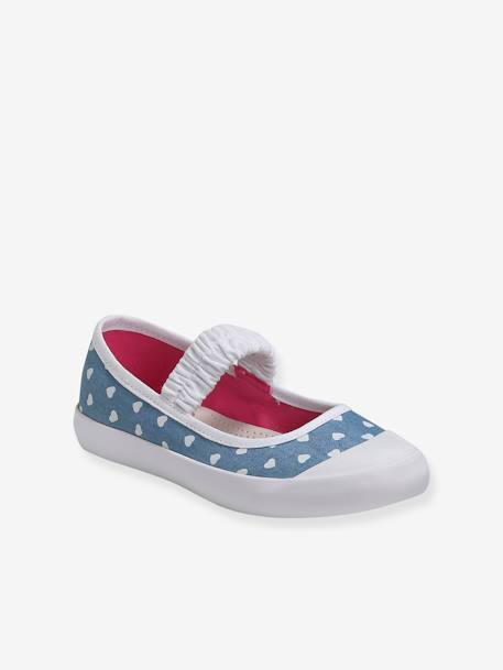 Mary Jane Shoes in Canvas for Girls Blue/Print+Gold 