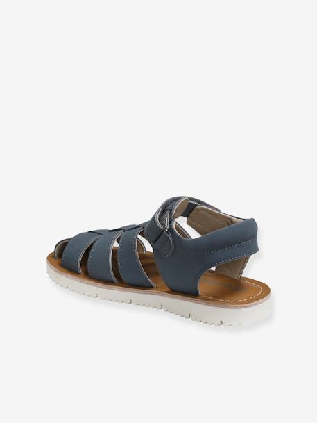 Leather Sandals with Touch Fastening Strap, for Baby Boys Blue+camel 