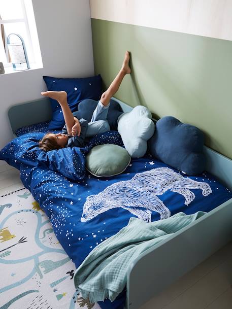 Duvet Cover + Pillowcase Set for Children, Glow-in-the-Dark Details, POLAR BEAR Dark Blue 