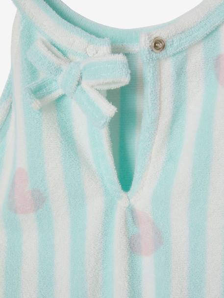 French Terry Jumpsuit with Hearts & Stripes, for Girls Light Green Stripes 