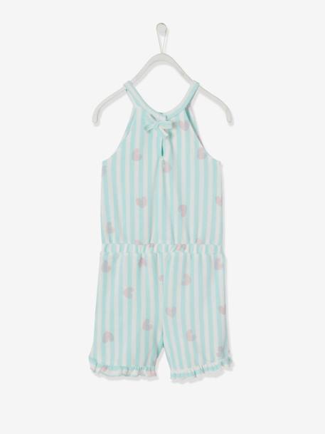 French Terry Jumpsuit with Hearts & Stripes, for Girls Light Green Stripes 