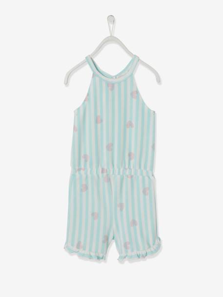 French Terry Jumpsuit with Hearts & Stripes, for Girls Light Green Stripes 