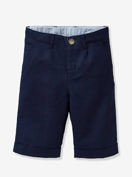 Boy's linen/cotton formalwear Bermuda shorts Dark Blue 