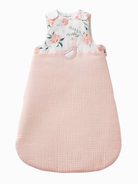 Sleeveless Baby Sleep Bag in Cotton Gauze, EAU DE ROSE Theme Light Pink 