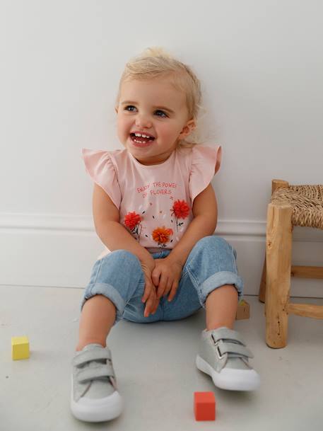 T-Shirt with Flowers in Relief, for Babies ecru+Light Pink 