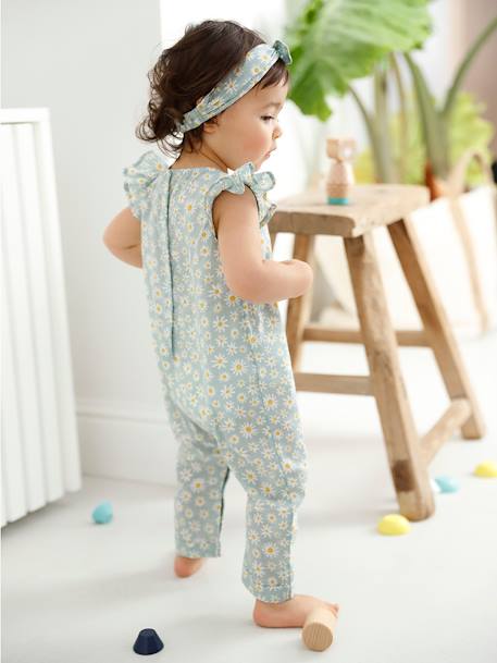 Jumpsuit + Headband Set, for Baby Girls Green/Print+navy blue+printed pink 