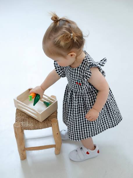 Sleeveless Gingham Dress, for Babies Dark Blue Checks+grey green 