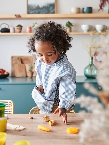 Smock-Like Bib with Long Sleeves Blue Checks+multicoloured+White Stripes+White/Print 