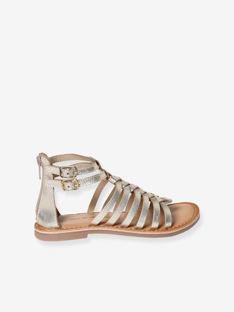 Spartan Style Leather Sandals for Girls Black+Gold+Silver 