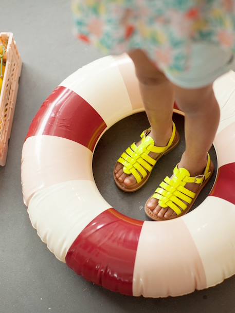 Leather Sandals with Straps, for Girls Bright Yellow+set brown 