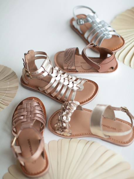 Spartan Style Leather Sandals for Girls Black+Gold+Silver 