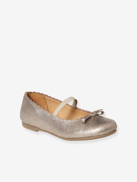 Leather Ballet Pumps, for Girls Gold+rose+Shimmery Dark Blue 