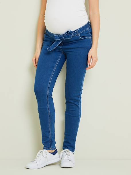 Slim Leg Trousers in Denim-Effect Fleece, for Maternity Light Denim Blue 