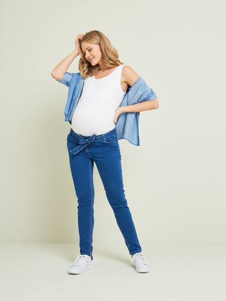 Slim Leg Trousers in Denim-Effect Fleece, for Maternity Light Denim Blue 