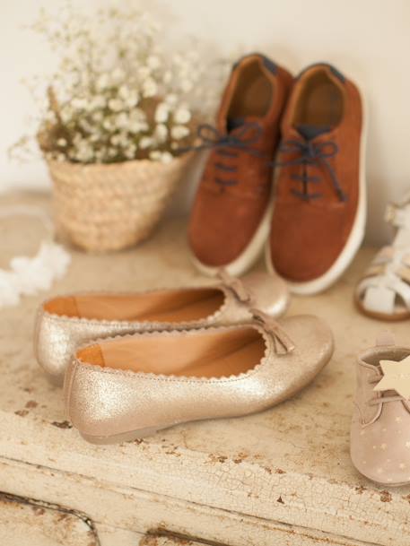 Leather Ballet Pumps, for Girls Gold+rose+Shimmery Dark Blue 