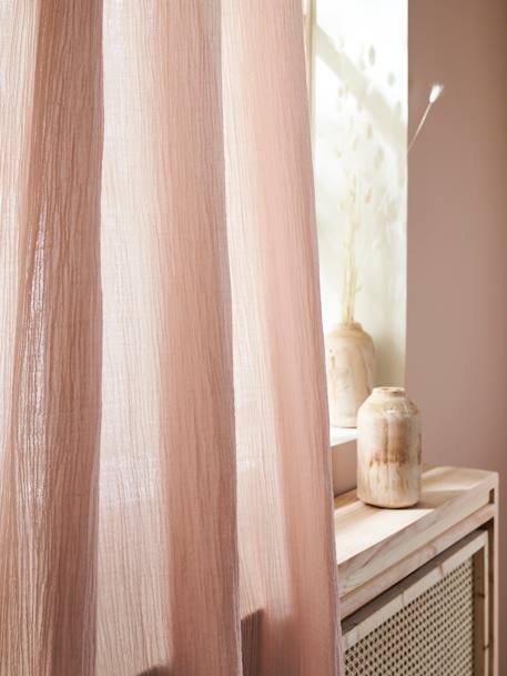 Semi-Sheer Curtain in Cotton Gauze Light Blue+Light Pink 