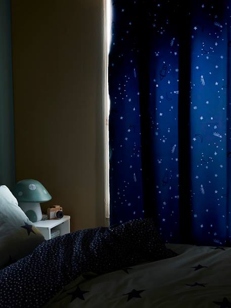 Blackout Curtain with Eyelets & Glow-in-the-Dark Planets Print Blue/Print 