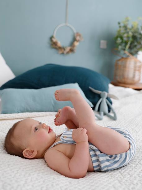 Playsuit for Newborn Babies Dark Blue Stripes+ecru+Green+pale yellow 