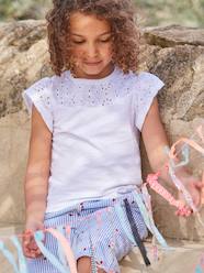 -T-Shirt for Girls, with Broderie Anglaise and Ruffled Sleeves