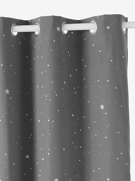 Blackout Curtain with Glow-in-the-Dark Details, Stars Grey/Print 