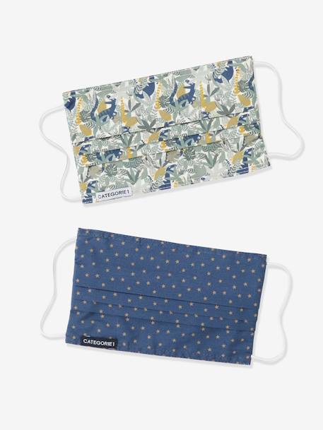 Pack of 2 Reusable Face Masks with Prints for Boys Dark Blue/Print+White/Print 