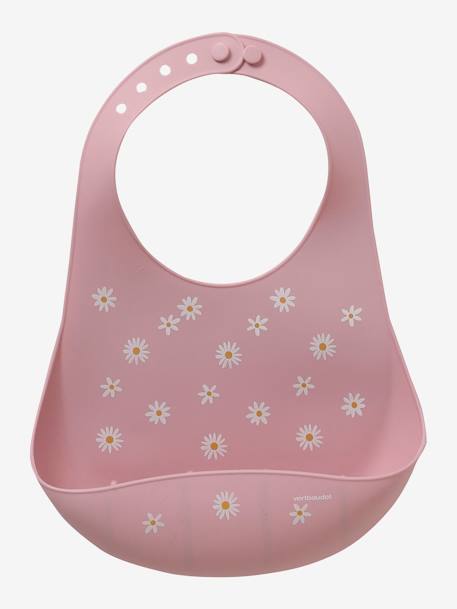 Bib with Spill Pocket in Silicone Dark Blue/Print+Dark Pink+WHITE LIGHT ALL OVER PRINTED 