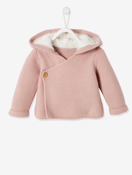 Hooded Cardigan for Babies, Faux Fur Lining Light Pink+marl grey+night blue 