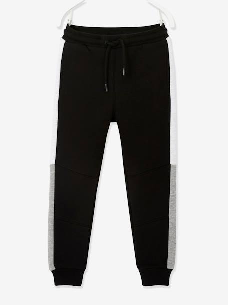 Fleece Joggers with Two-Tone Side Stripes for Boys Black+fir green 