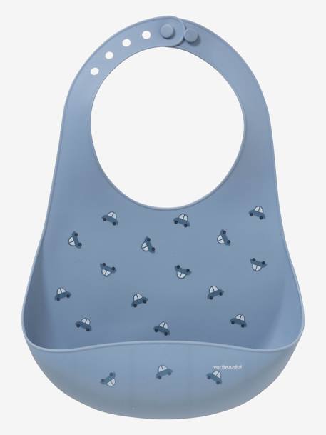 Bib with Spill Pocket in Silicone Dark Blue/Print+WHITE LIGHT ALL OVER PRINTED 