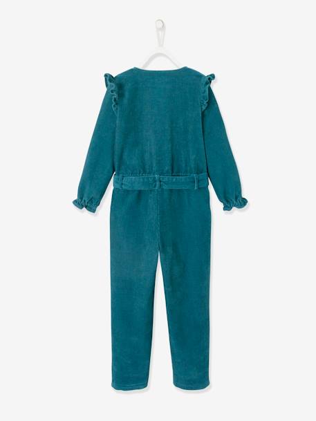 Corduroy Jumpsuit with Ruffles, for Girls Dark Green 