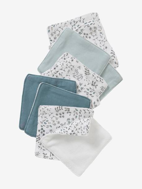 Pack of 10 Washable Wipes printed blue+White/Green/Print 