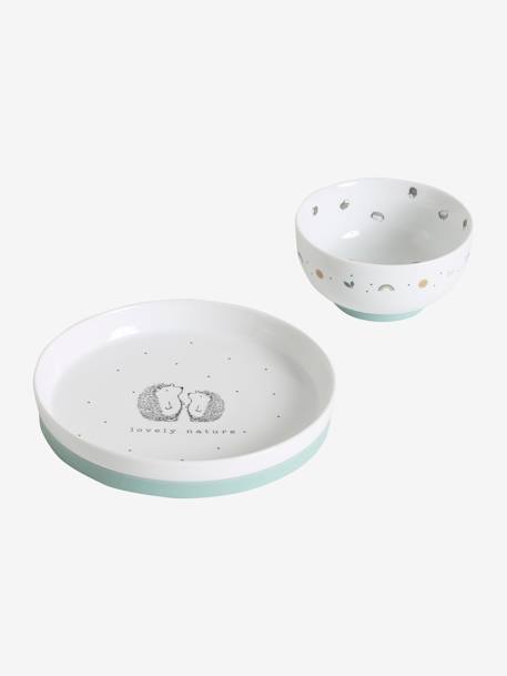 Ceramic & Silicone Mealtime Set, Hanoi Theme Light Green+White/Print 