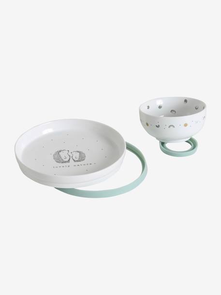 Ceramic & Silicone Mealtime Set, Hanoi Theme Light Green+White/Print 