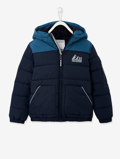 Two-tone Hooded Jacket with Recycled Polyester Padding, for Boys Electric Blue+hazel+sage green 