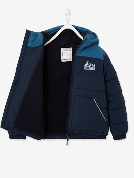 Two-tone Hooded Jacket with Recycled Polyester Padding, for Boys Electric Blue+hazel+sage green 