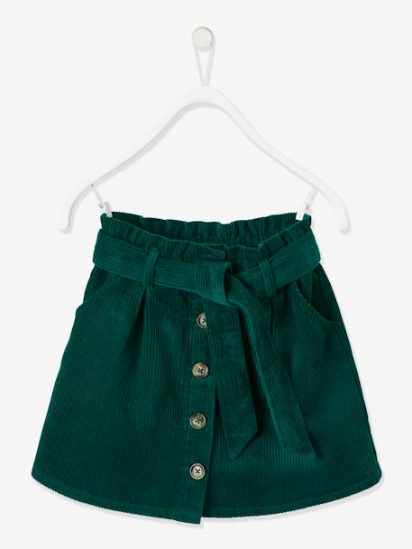 'Paperbag' Style Skirt in Corduroy for Girls Dark Green+grey blue+peach+PINK LIGHT SOLID 