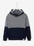 Jumper with Iridescent Neck, in Fancy Colourblock Knit, for Boys Brown+Dark Blue+navy blue 