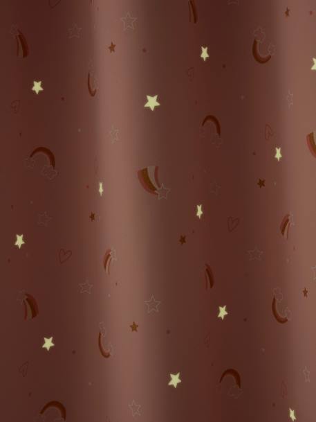 Blackout Curtain with Eyelets & Glow-in-the-Dark Rainbow Print Light Pink 