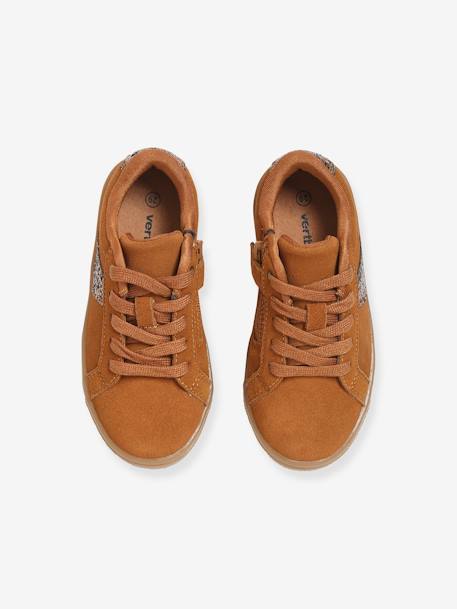 Leather Trainers with Laces & Zip, for Girls Brown 