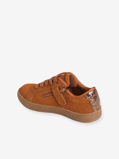 Leather Trainers with Laces & Zip, for Girls Brown 