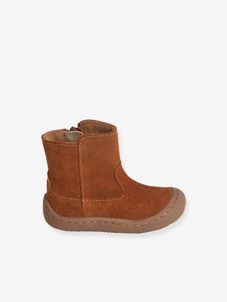 Boots in Soft Leather, Designed for Crawling, for Baby Girls Brown 