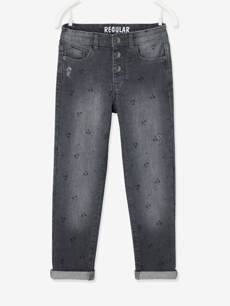 Straight Leg Jeans with Distressed Details for Girls BLUE MEDIUM WASCHED+Grey Denim 