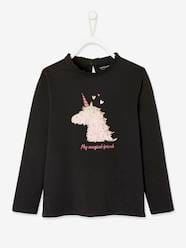 Girls-Tops-T-Shirts-Top with Fancy Motif with Shaggy Rag Details for Girls