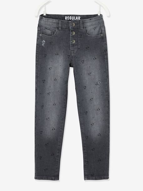 Straight Leg Jeans with Distressed Details for Girls BLUE MEDIUM WASCHED+Grey Denim 